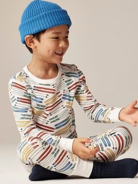 Kids Long-Sleeve Surfboard Print Shirt - White with Multi Color